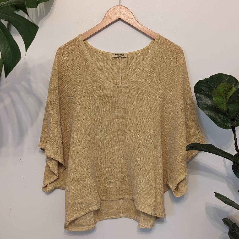 Meo Meli | Italian Linen Boxy Batwing Top | Yellow